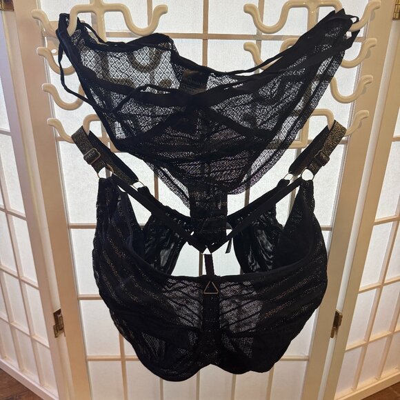 Bravissimo Black and Gold Mila Bra 40J and Panty 2XL - Picture 1 of 4